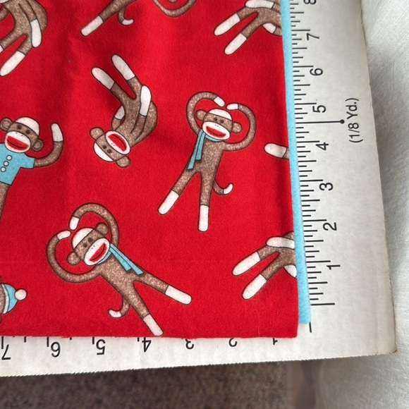 Flannel/Fleece Fabric Bundle – Blue Solid & Sock Monkey Print - Picture 8 of 9